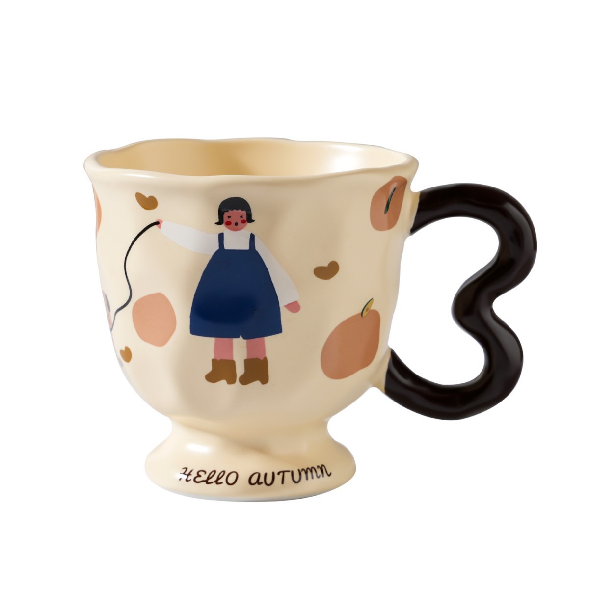 Cartoon Girl Retro Ceramic Coffee Mug – 13.5oz Whimsical Tea Cup with 
