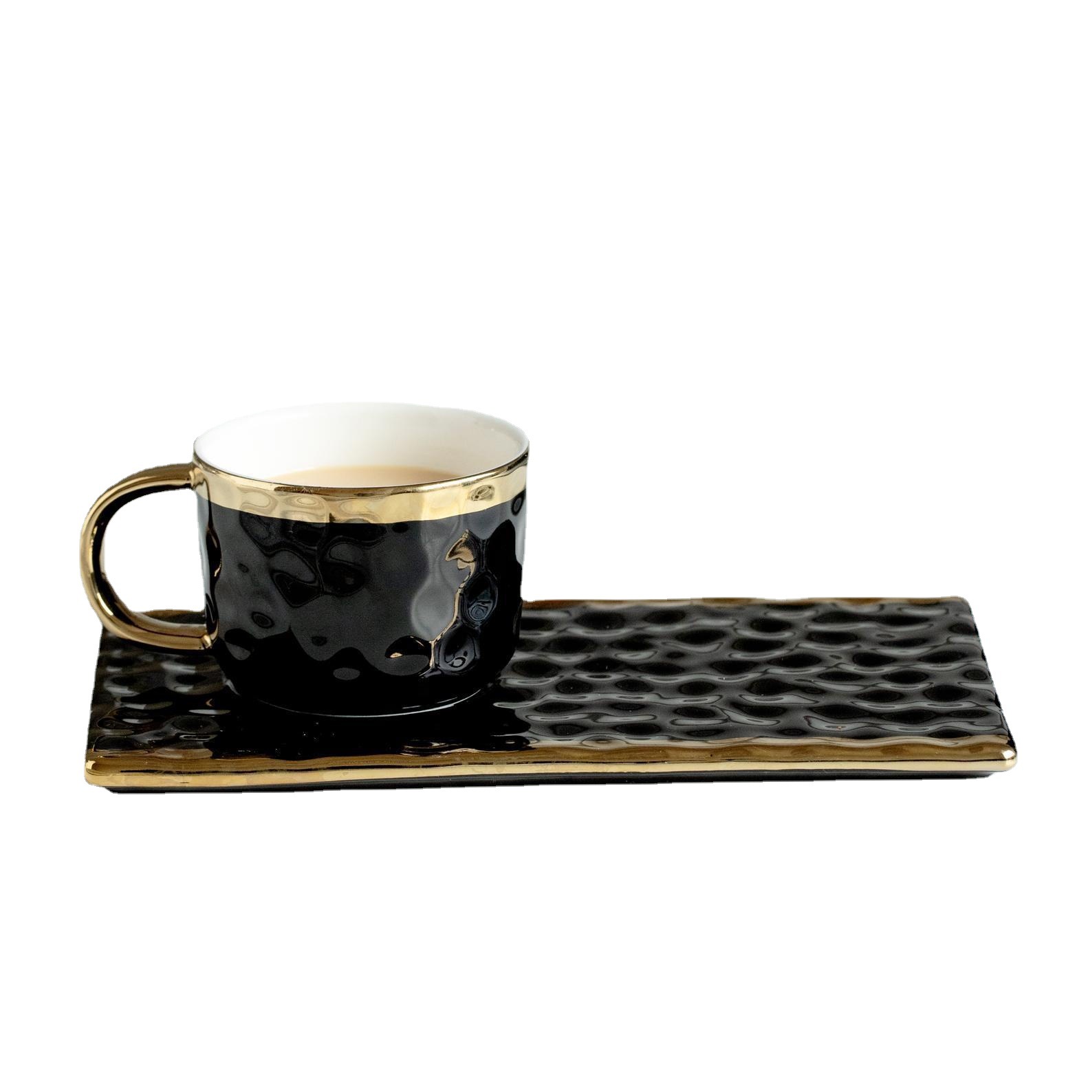 Nordic Luxury Ceramic Coffee Set with Saucer – 6oz Minimalist Espresso Cup & Square Dish for Home & Gifting (Elegant Green/Blue/Black)