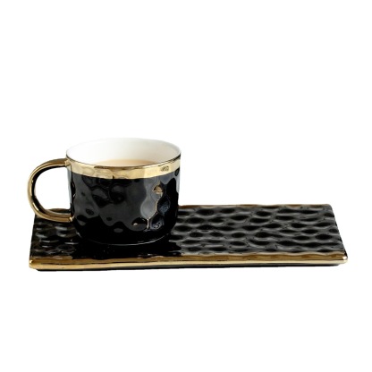 Nordic Luxury Ceramic Coffee Set with Saucer – 6oz Minimalist Espresso Cup & Square Dish for Home & Gifting (Elegant Green/Blue/Black)
