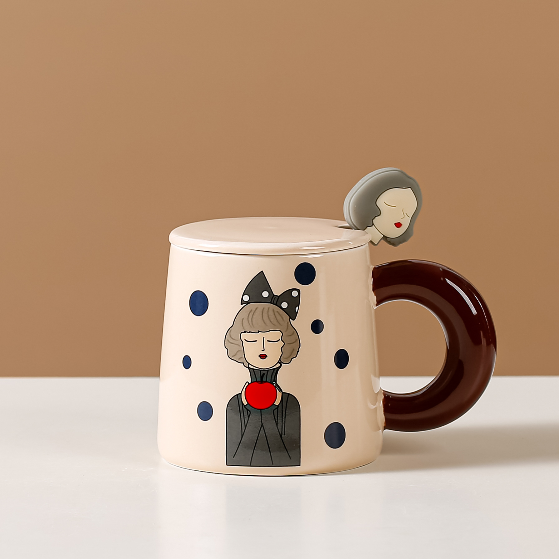 Creative Cartoon Girl Color-Blocked Ceramic Mug – 13oz Large Handle Cu