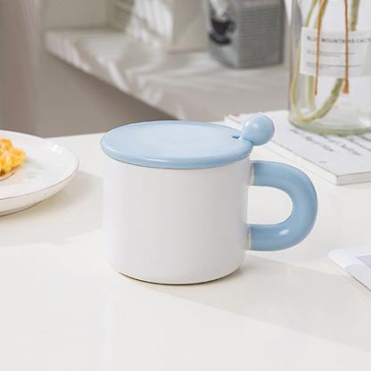 Cute Rabbit Bear Puppy Cartoon Ceramic Mug with Lid & Spoon – 13.5oz Aesthetic Gift for Students, Couples & Branding (4.3"H x 3.1"D, Gift Box)