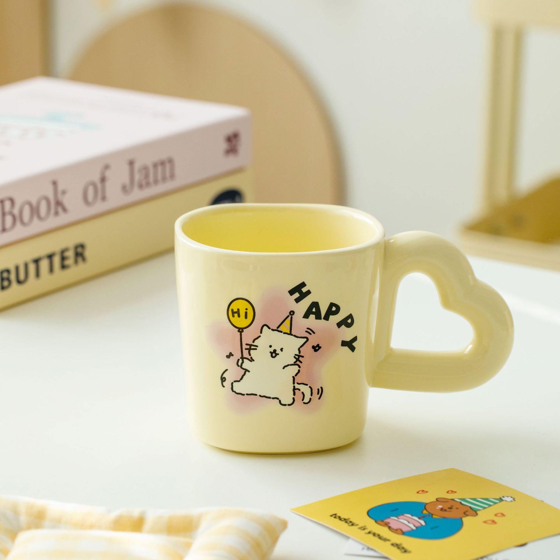 Customizable Cartoon Cat Ceramic Mug – 14oz Cute Coffee Cup with Animal Letters, Microwave-Safe & Gift Box (Purple/Pink/Blue)