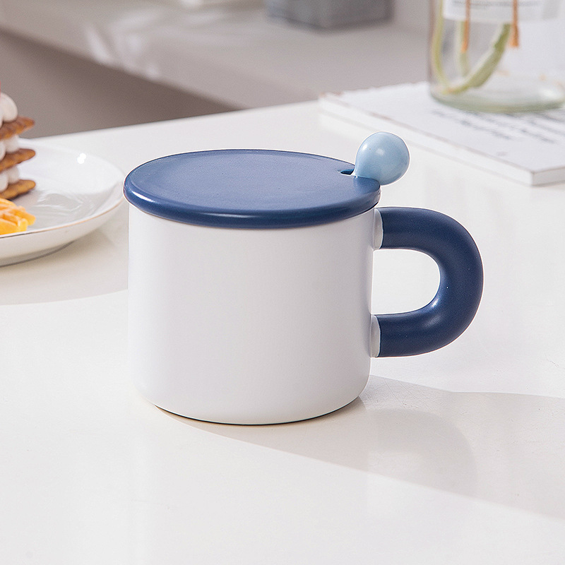 Cute Rabbit Bear Puppy Cartoon Ceramic Mug with Lid & Spoon – 13.5oz Aesthetic Gift for Students, Couples & Branding (4.3"H x 3.1"D, Gift Box)