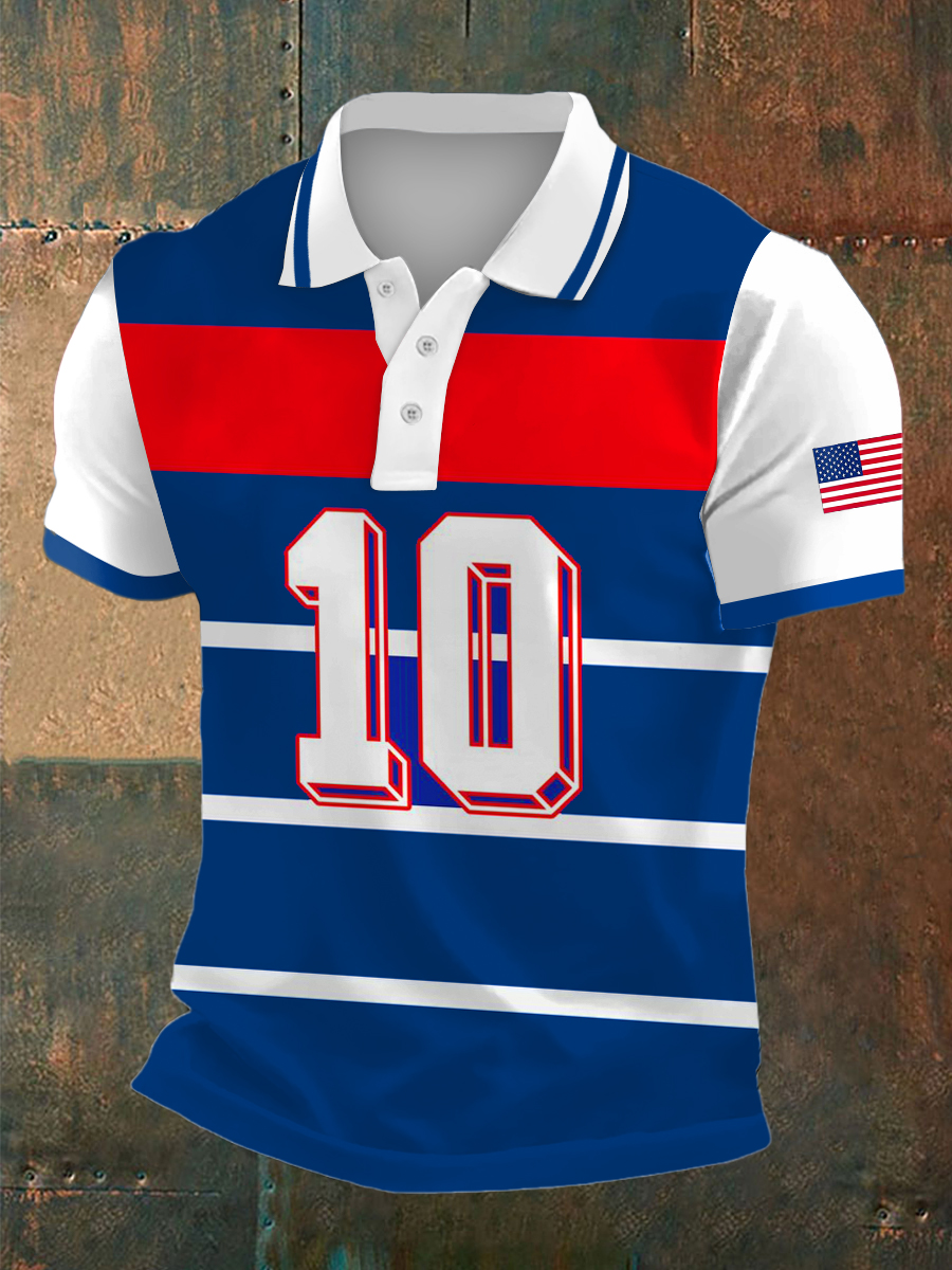 Men's USA Print Polo Collar Casual Short Sleeved Shirt