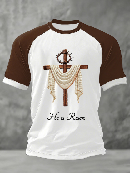 Men's He Is Risen Jesus Christian Cross Print Tee