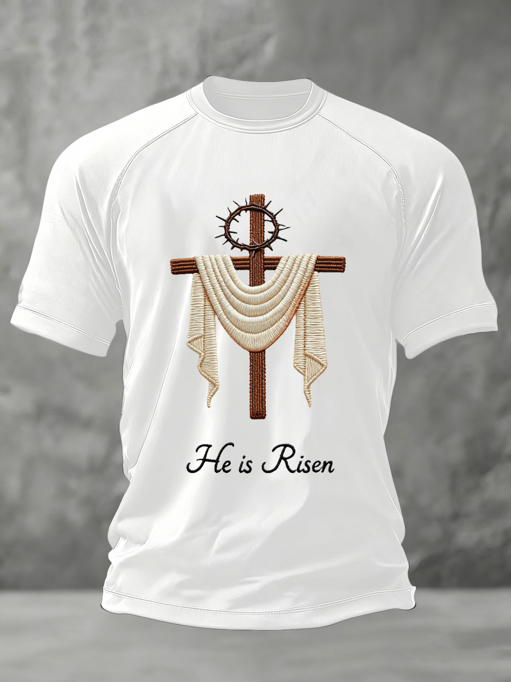 Men's He Is Risen Jesus Christian Cross Print Tee