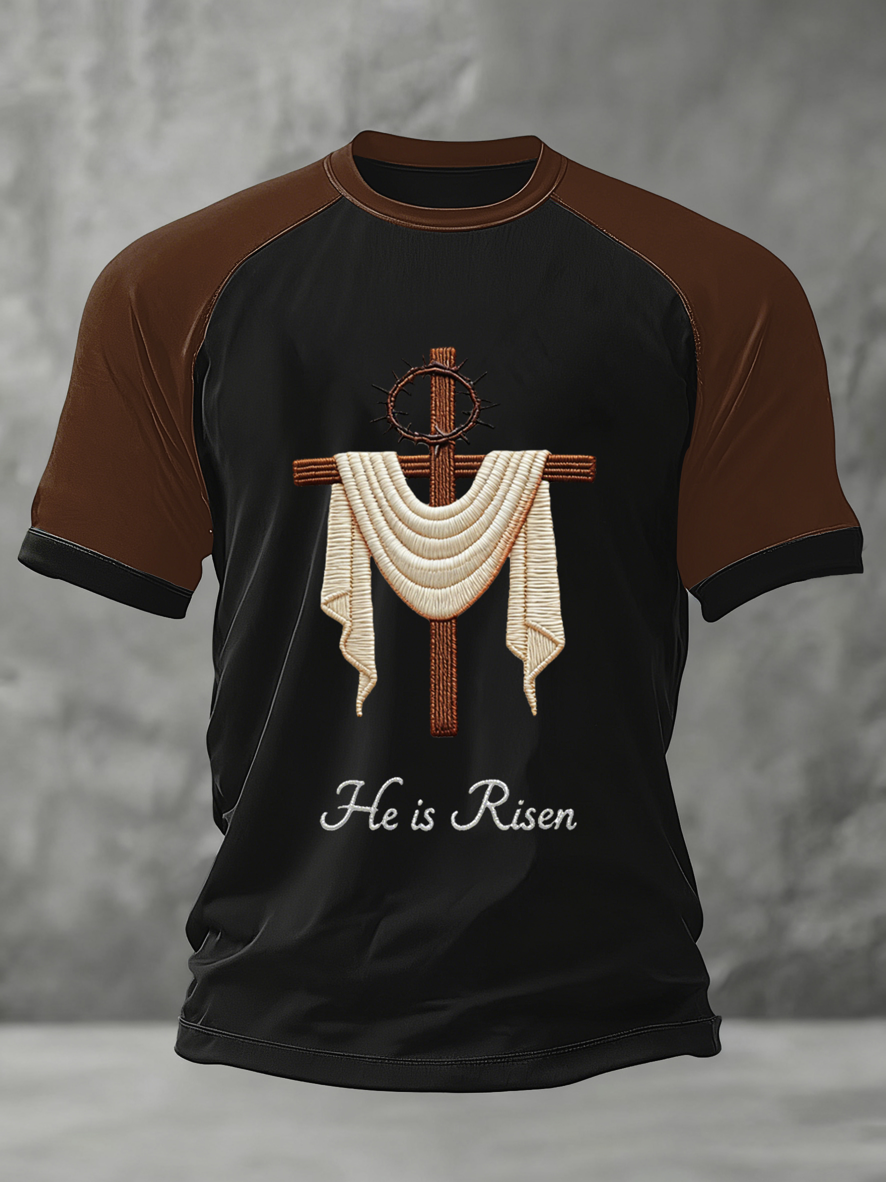 Men's He Is Risen Jesus Christian Cross Print Tee
