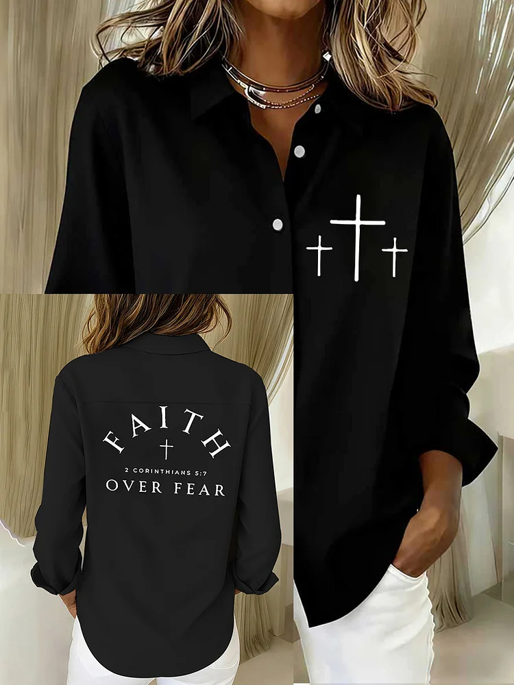 Women's Faith Over Fear Print Casual Shirt