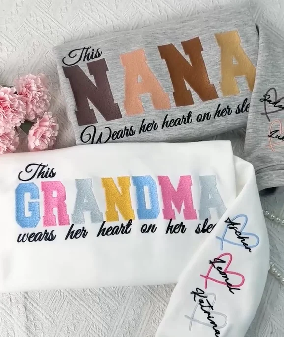 Custom Heart On Sleeve Embroidered Sweatshirt – Meaningful Gift for Mum & Grandma