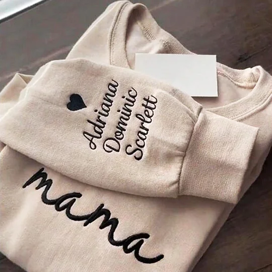 Custom mama Embroidered Sweatshirt with Kids Names on Sleeves