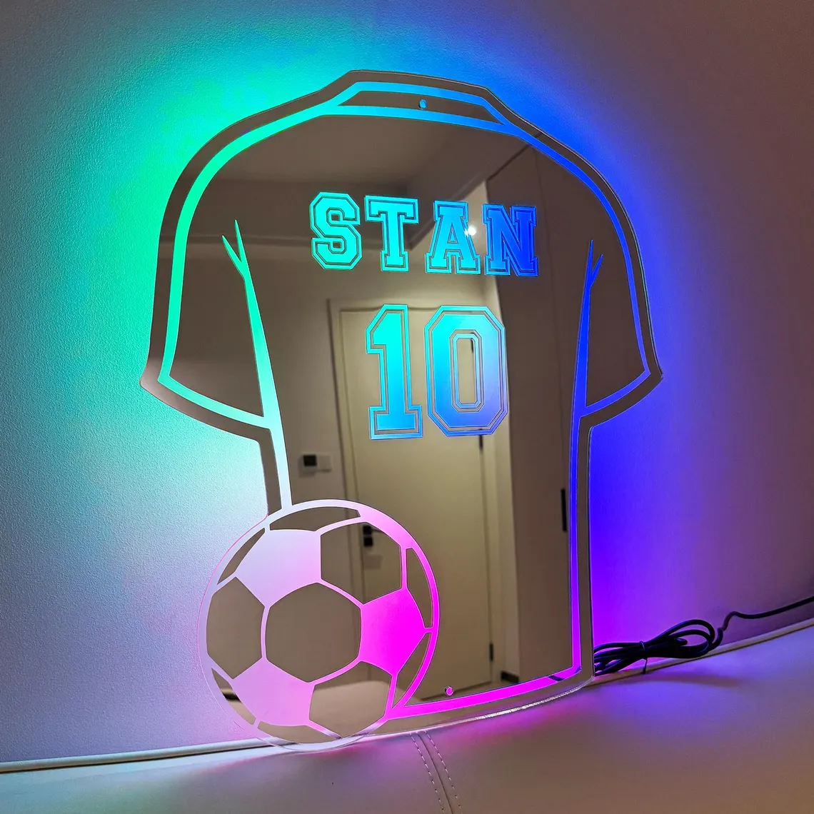 Custom Football Jersey LED Mirror Light – Personalized Jersey Number & Name Sign