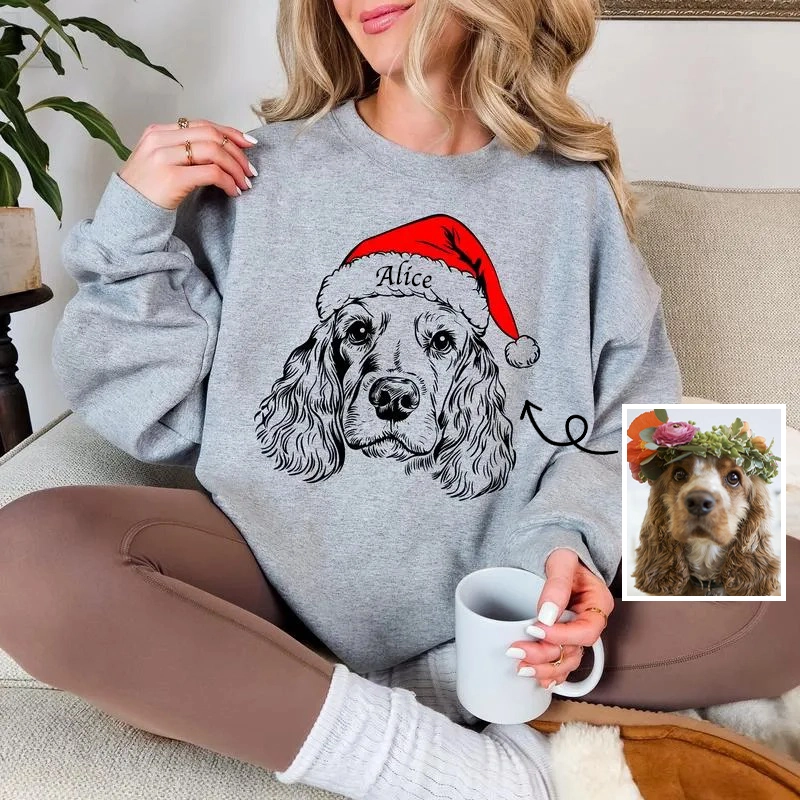 Custom Pet Christmas Sweatshirt - Personalized Dog/Cat Santa Hat Graphic Hoodie