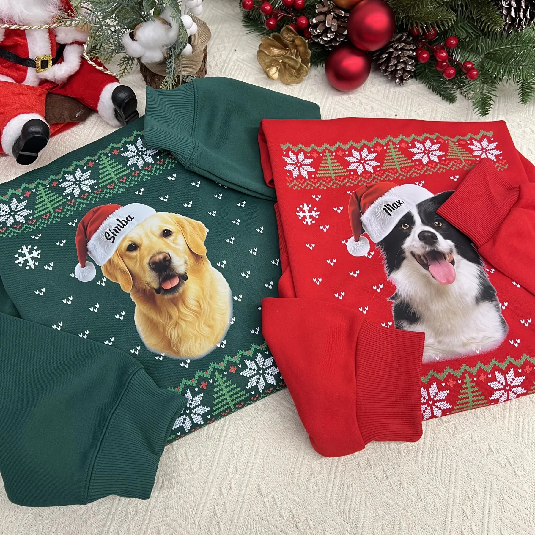 Custom Pet Christmas Ugly Sweater, Custom Dog Name HoodieShirt/Crewneck/Hoodie
