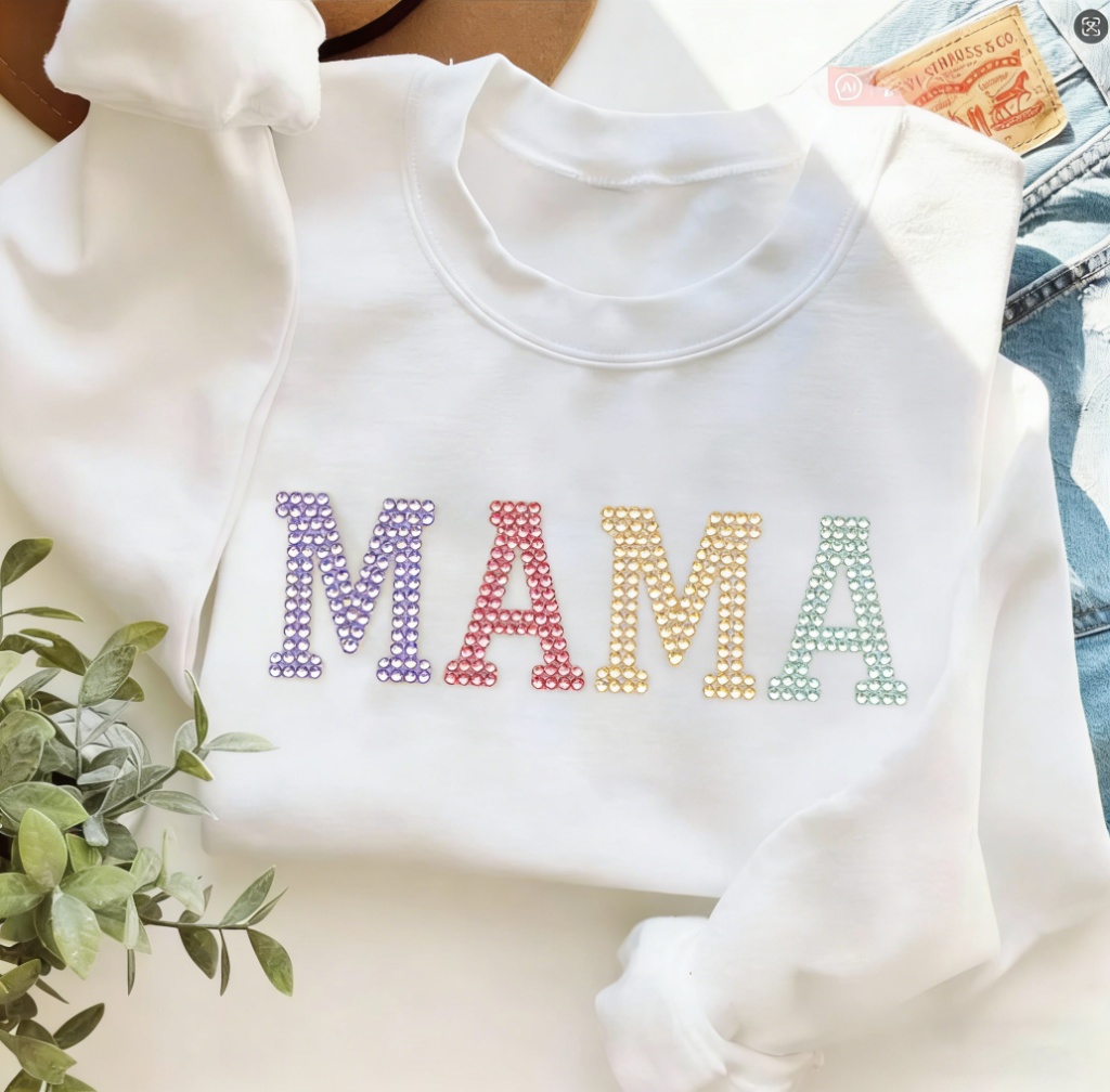 Colorful Rhinestone MAMA Sweatshirt – Cute Gift for Mom