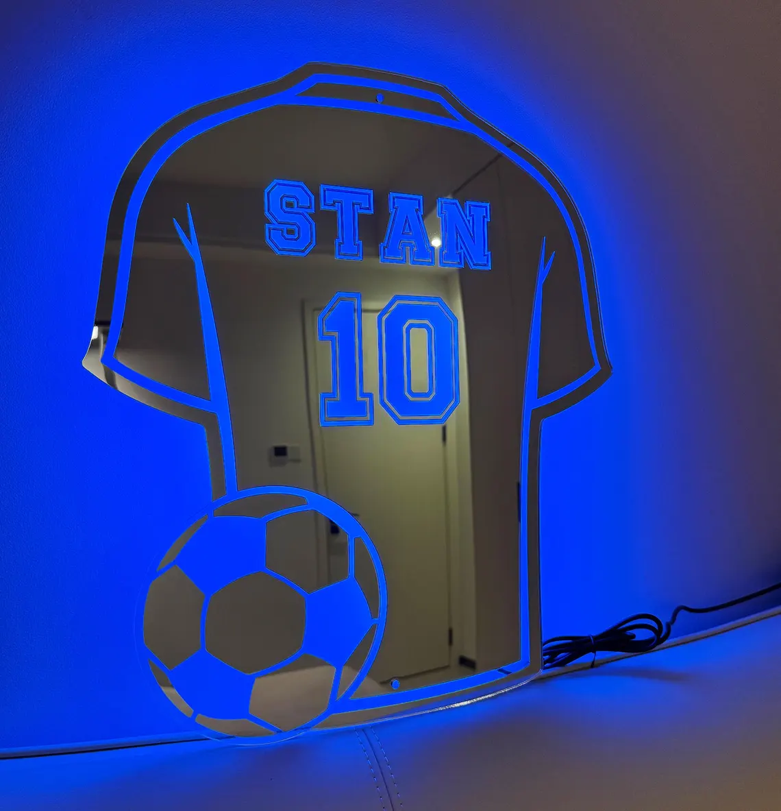 Custom Football Jersey LED Mirror Light – Personalized Jersey Number & Name Sign