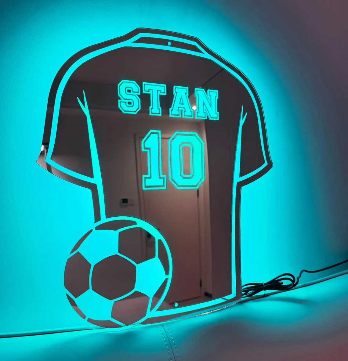 Custom Football Jersey LED Mirror Light – Personalized Jersey Number & Name Sign