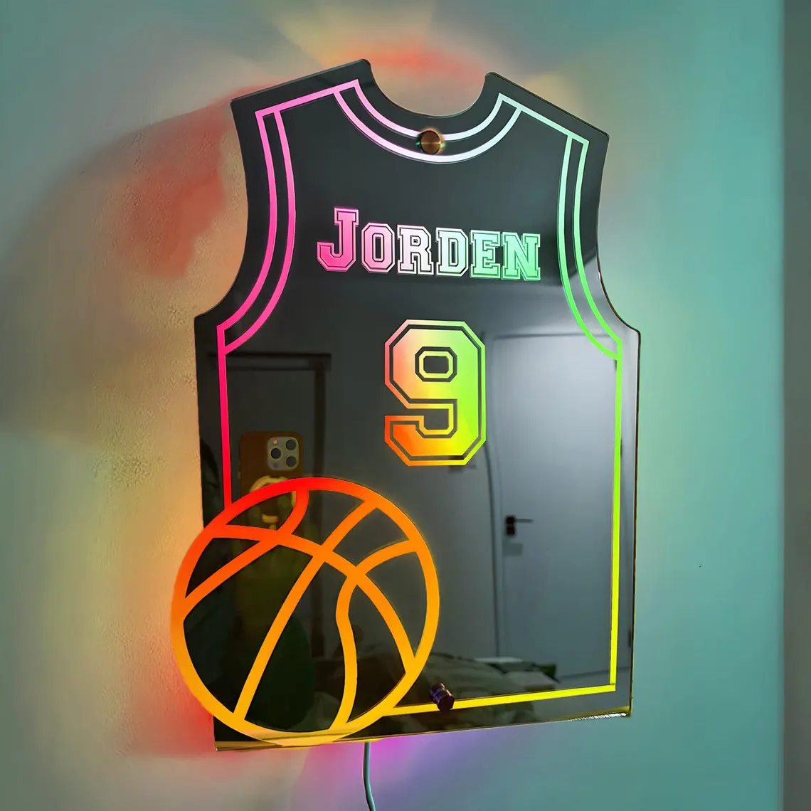 Custom Football Jersey LED Mirror Light – Personalized Jersey Number & Name Sign