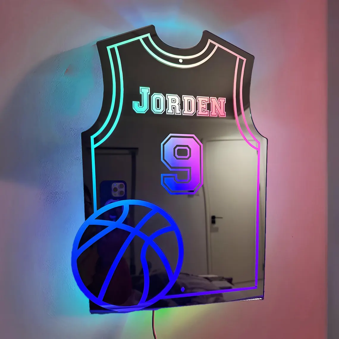 Custom Football Jersey LED Mirror Light – Personalized Jersey Number & Name Sign