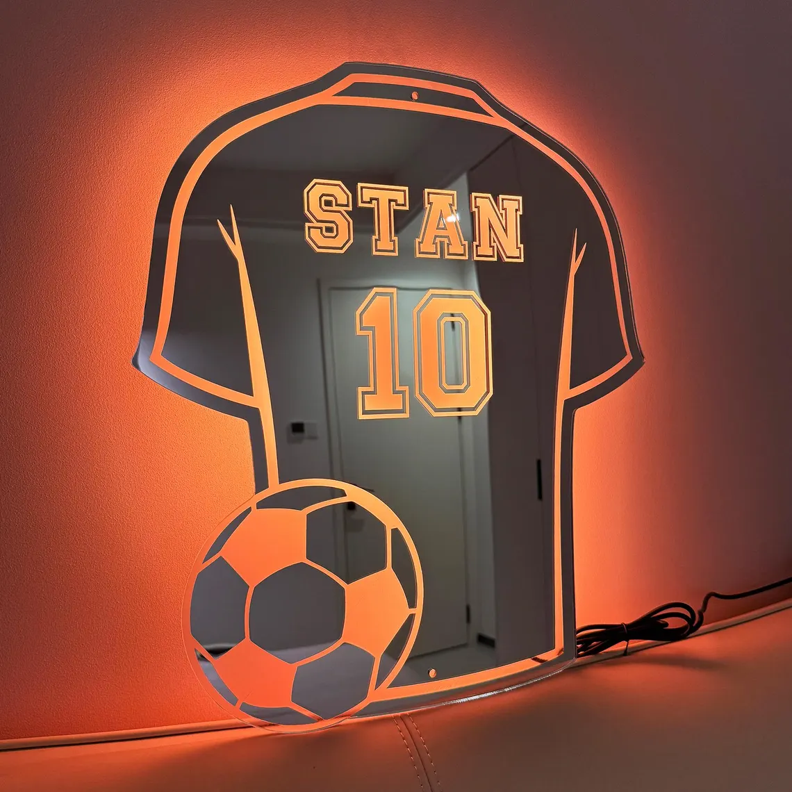 Custom Football Jersey LED Mirror Light – Personalized Jersey Number & Name Sign