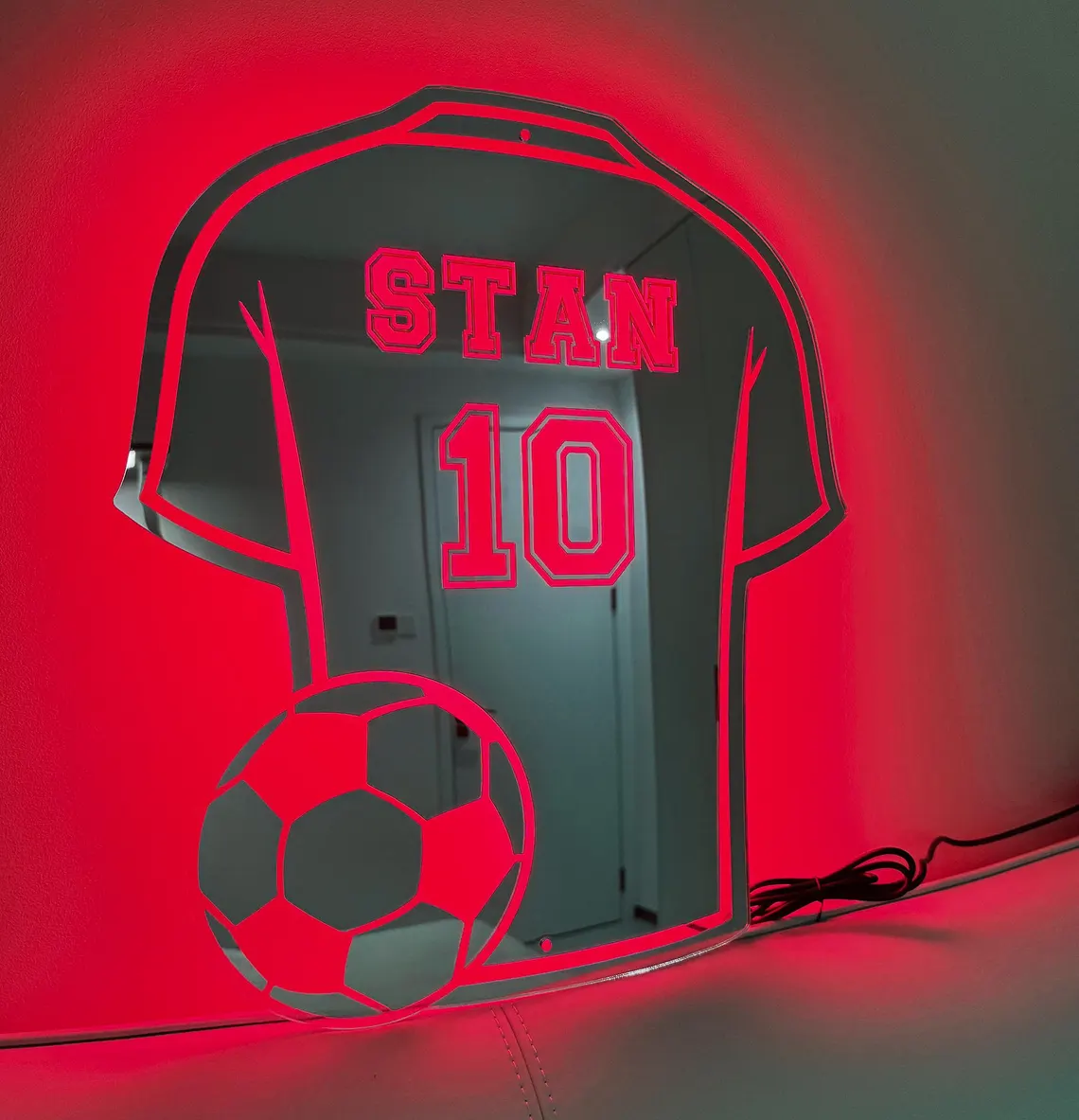 Custom Football Jersey LED Mirror Light – Personalized Jersey Number & Name Sign