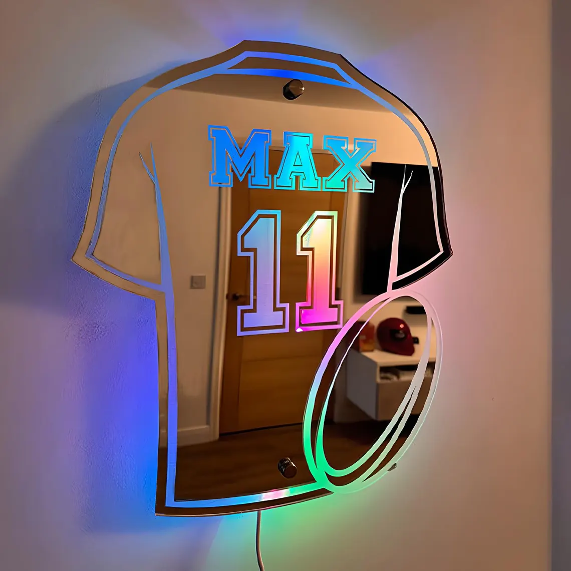 Custom Football Jersey LED Mirror Light – Personalized Jersey Number & Name Sign