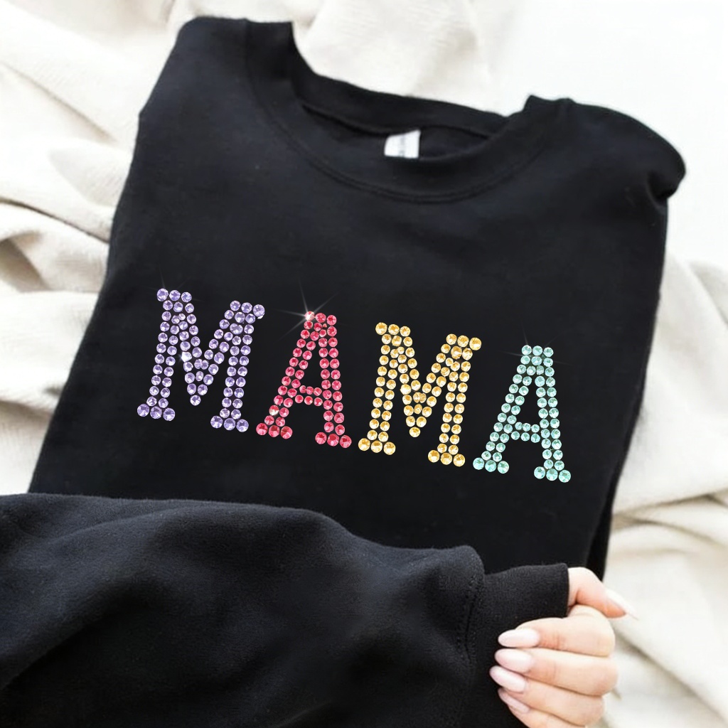 Colorful Rhinestone MAMA Sweatshirt – Cute Gift for Mom