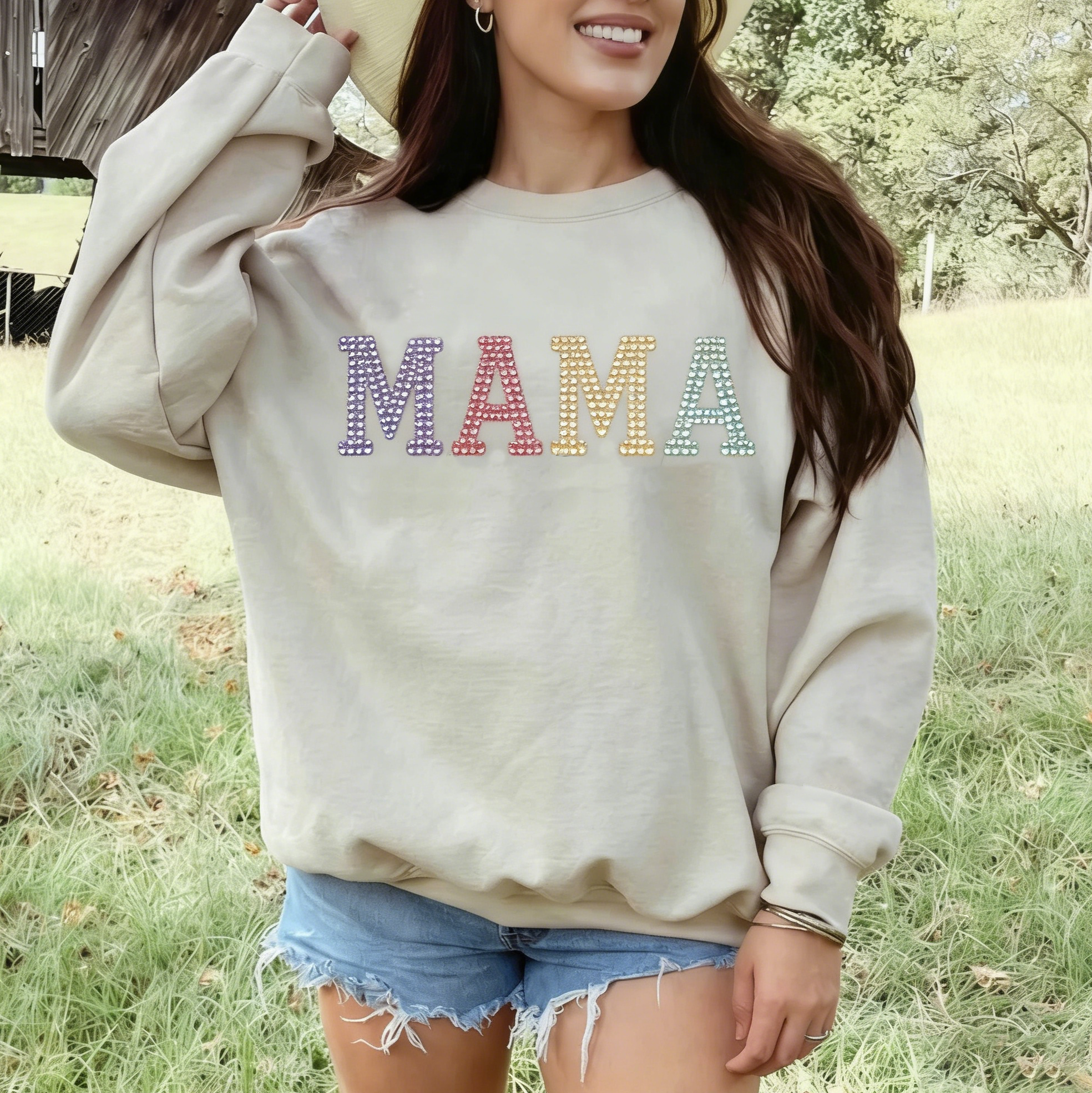 Custom Rainbow Rhinestone MAMA Sweatshirt - Unique Mother's Day Gift