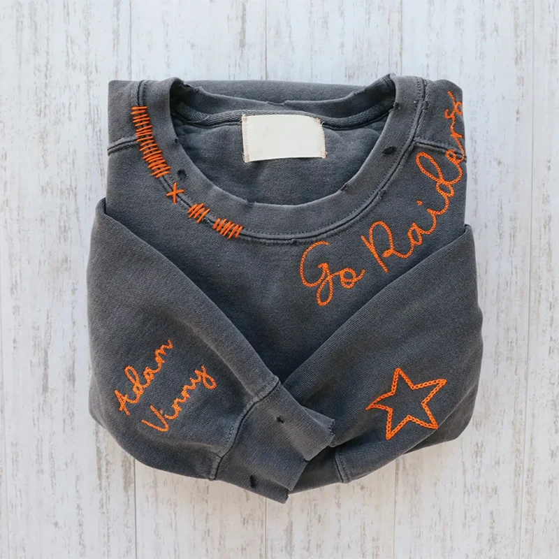 Vintage Embroidered Handmade CrewNeck Hoodie