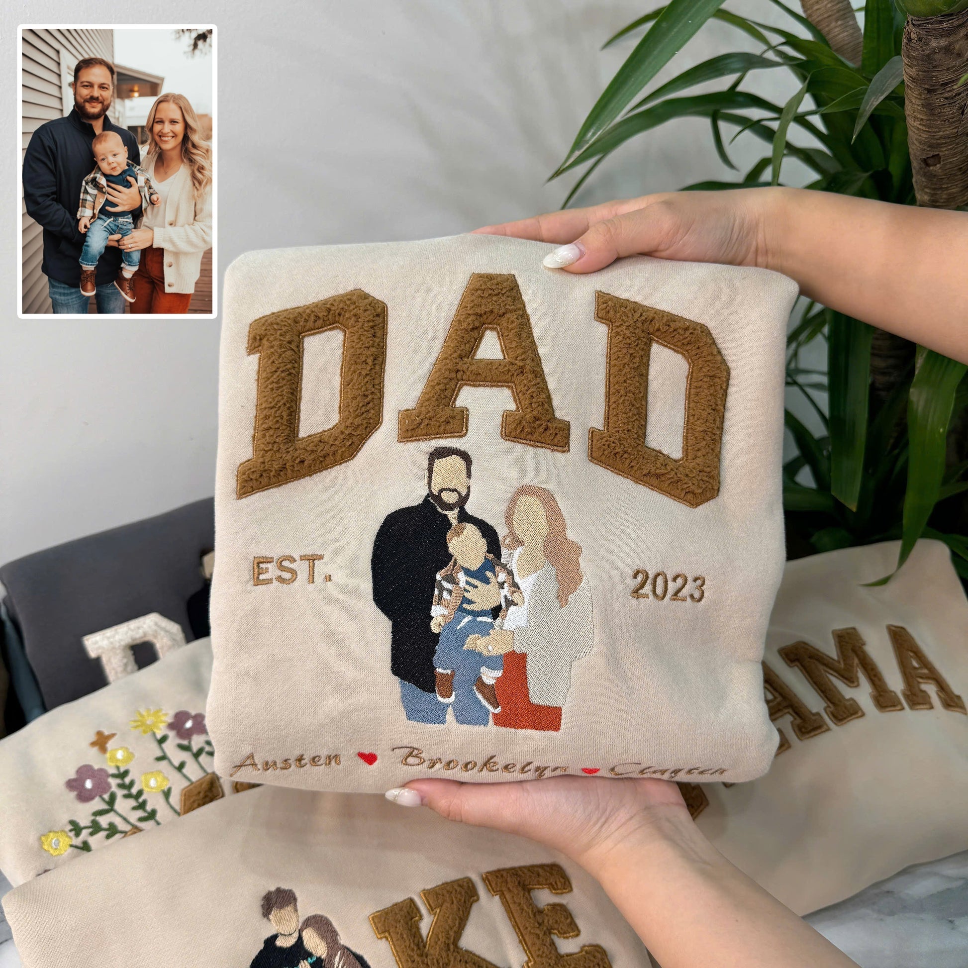 Father's Day Photo Personalized Fleece Fabric Embroidered Custom Text Sweatshirt