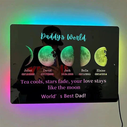Custom Father's Day Led Mirror Light Frame With Text And Datedad's Universe
