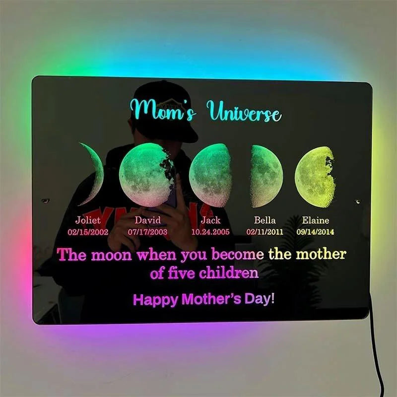 Custom Father's Day Led Mirror Light Frame With Text And Datedad's Universe