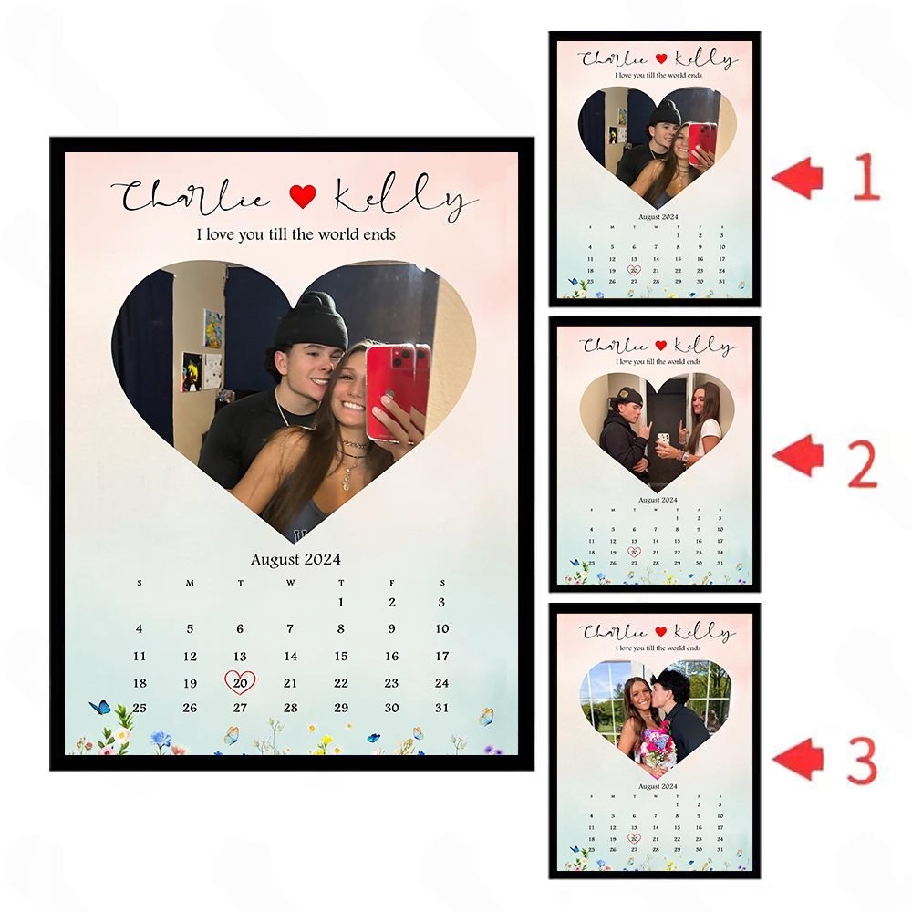 Couple's Memorial Calendar with Angle-Sensitive Photo Flashcard Frames