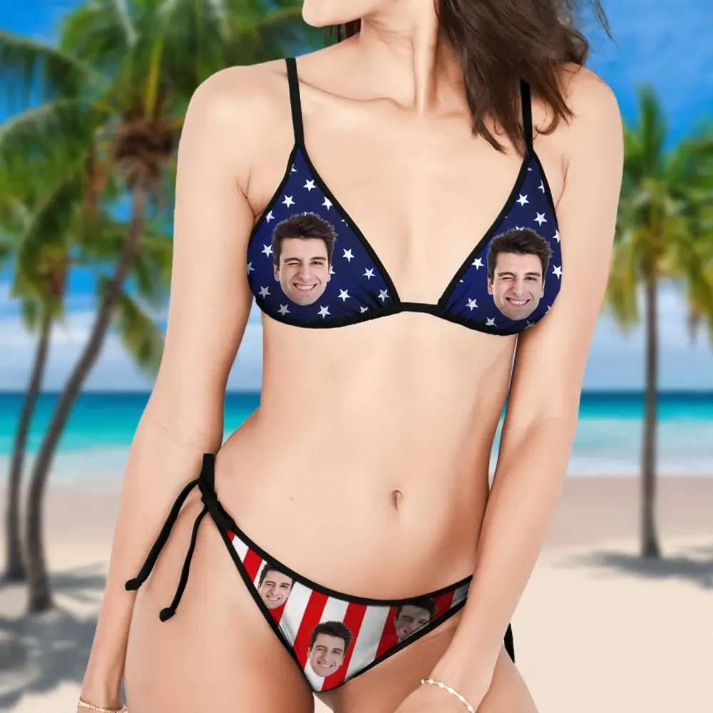 Custom Bikini Custom Swim Suit Personalized Bathing Suit American Flag Style