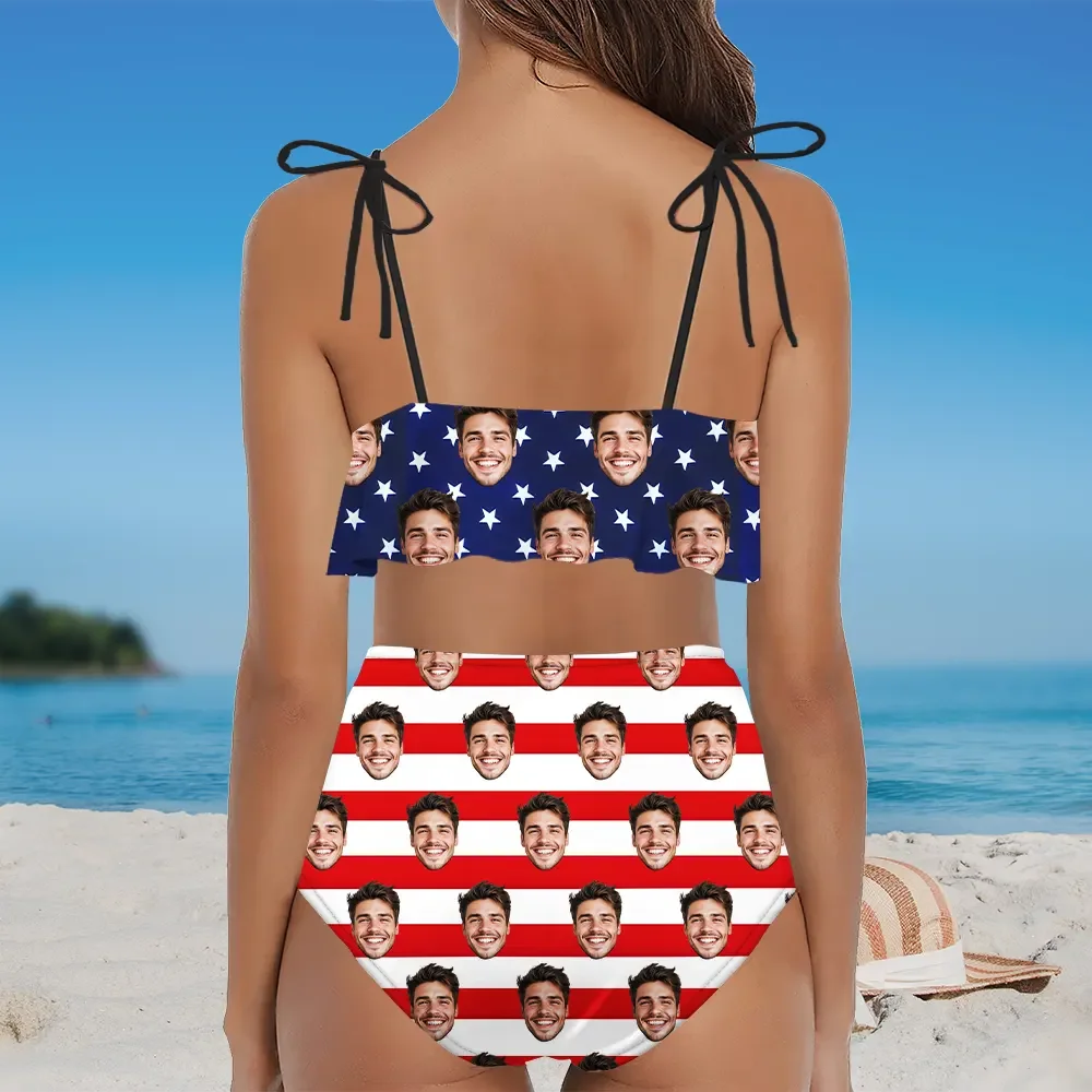 [Copy]Custom Beach One-Piece Swimsuit Bathing Suit Personalized Photo Swimsuit Independence Day American Flag Swimsuit