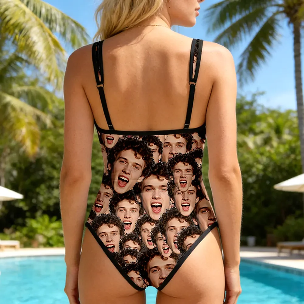 Custom One-Piece Swimsuit With Your Face Print All Over Pattern Summer Sale Gift For Her