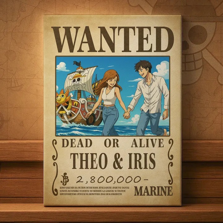 Custom Anime Wanted Couple Portrait, Pirate Theme Frame Gift⚓