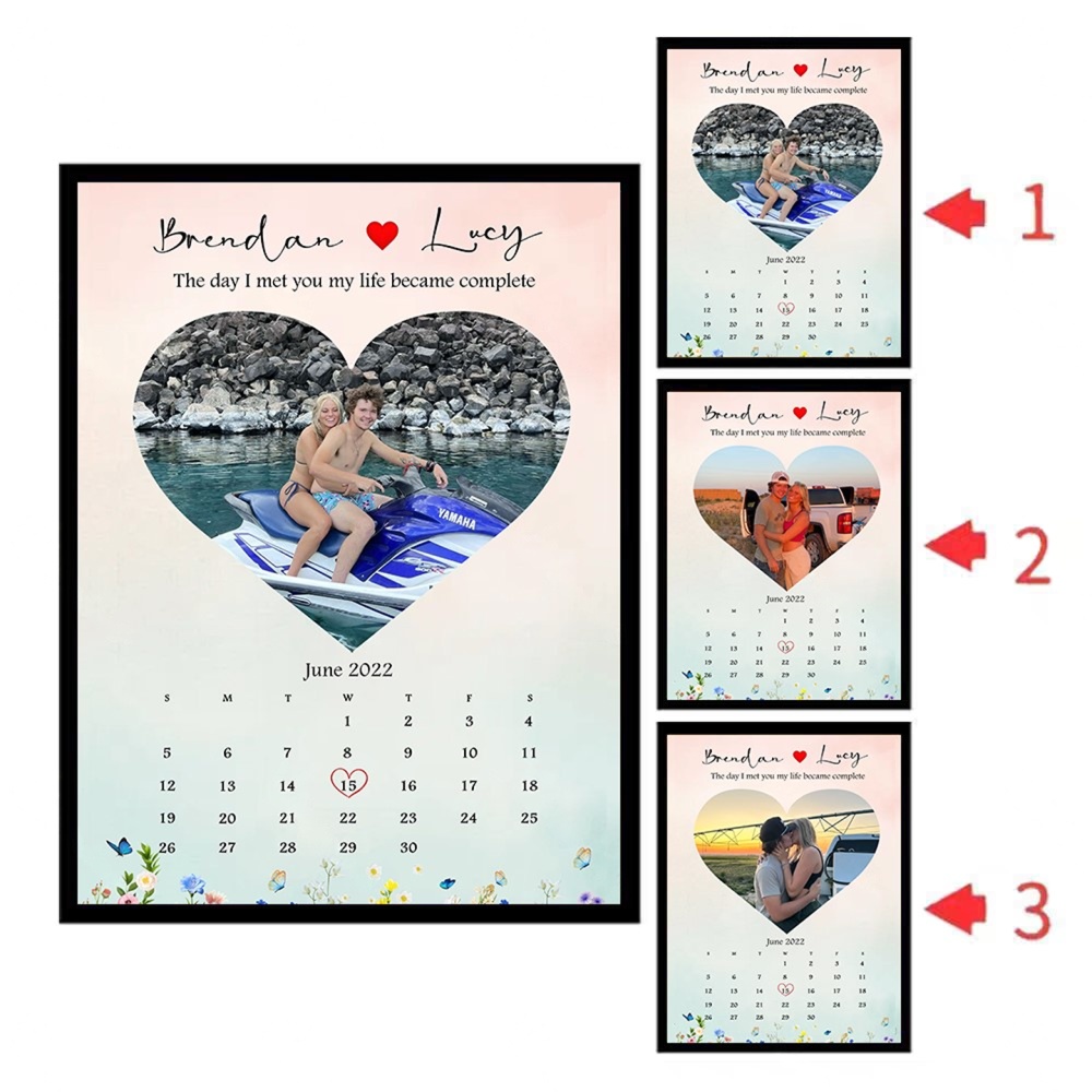 Couple's Memorial Calendar with Angle-Sensitive Photo Flashcard Frames
