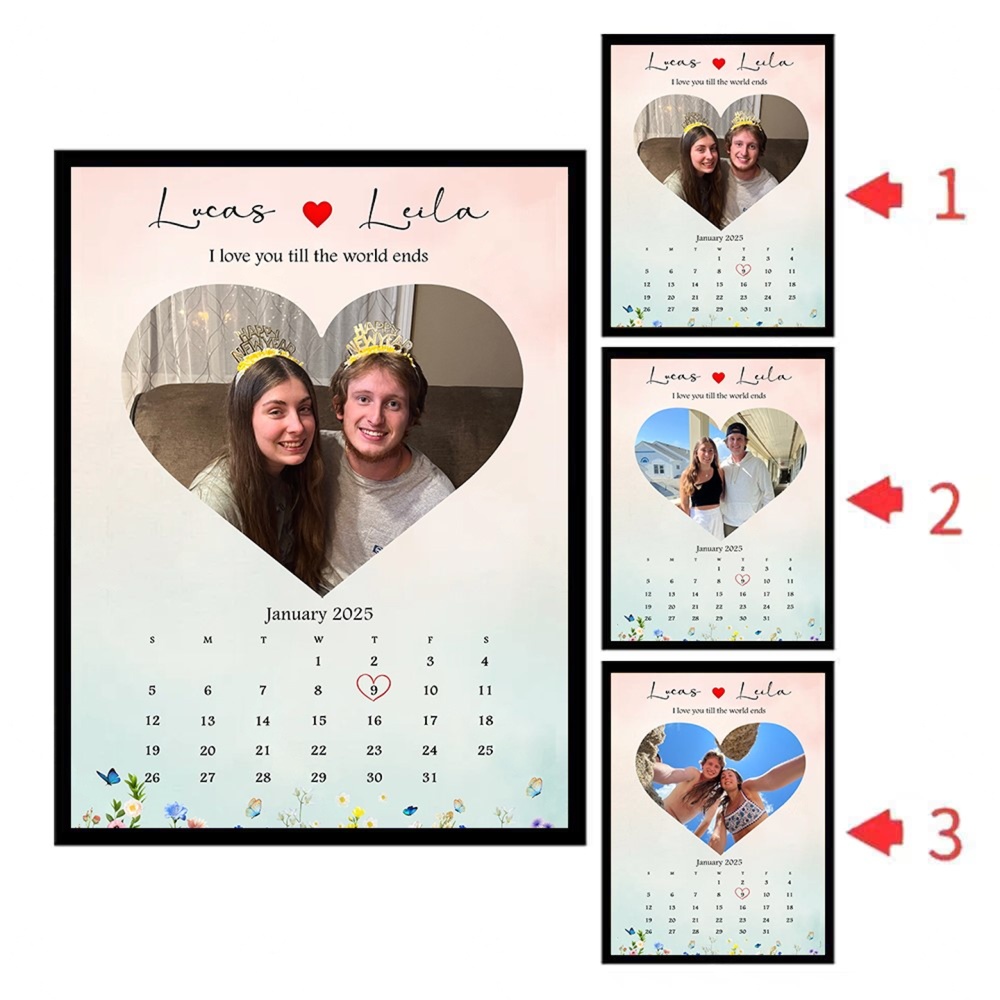 Couple's Memorial Calendar with Angle-Sensitive Photo Flashcard Frames
