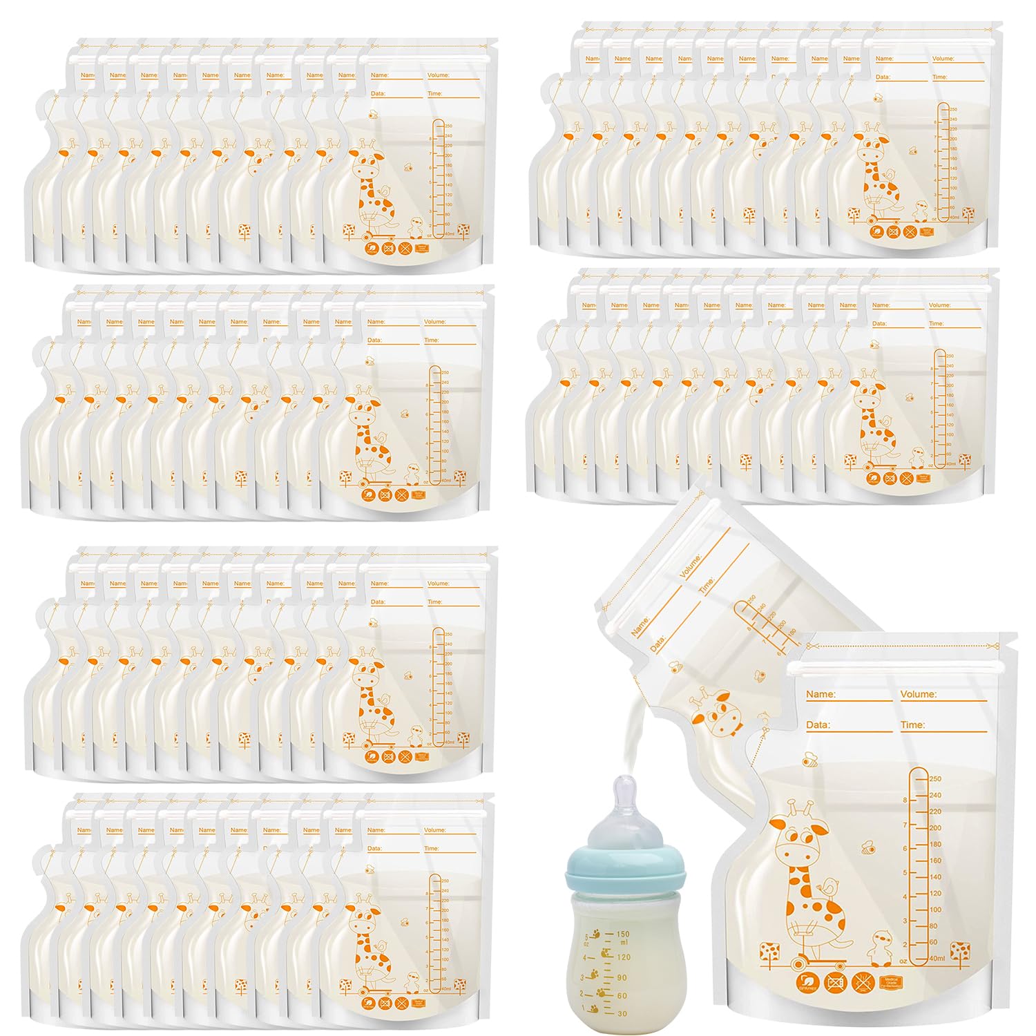 BYTEBAZAAR Muttermilchbeutel,Muttermilchbeuteln,Milchbeutel für Muttermilch,Muttermilchbeutel zum Einfrieren,Muttermilch Aufbewahrungsbeutel,Breast Milk Storage Bags,Milchbeutel,250 Ml,60pcs