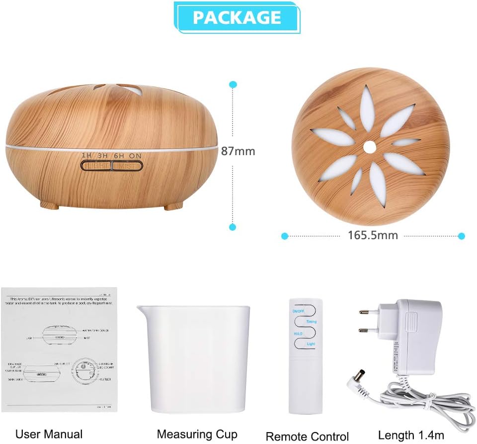 BYTEBAZAAR Aroma Diffuser 550ML Luftbefeuchter mit Timer Ultraschall Vernebler,Raumbefeuchter Aromatherapie Öle Duftlampe mit 7 Farben LED Helles Holz