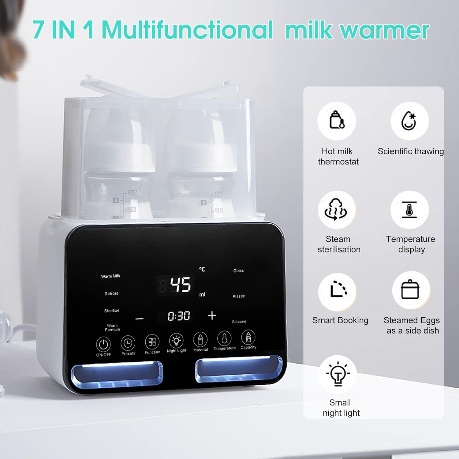 BYTEBAZAAR Babykostwärmer Babysterilisator 7-in-1 Milchwärmer, Abtauen, Schneller Nahrungswärmer mit Nachtlicht Großer LCD-Bildschirm, Nahrungswärmer für Babyflaschen