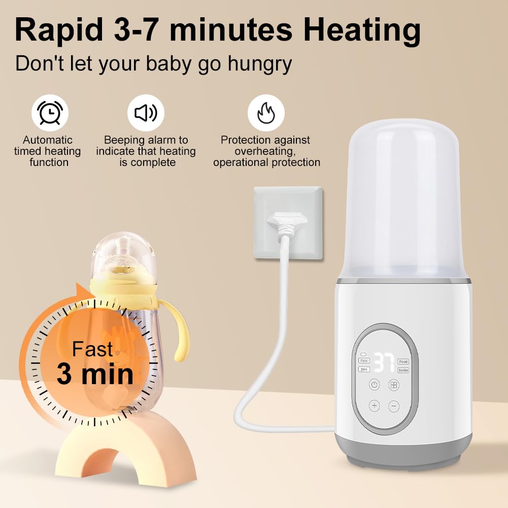 BYTEBAZAAR 8-in-1Flaschenwärmer, Fast Babynahrungsheizung, Multifunktionaler Flaschenwärmer für Muttermilch, Auftauen, Erwärmen, Warmhalten, Intelligenter Temperaturregelung und Automatischer Abschaltung