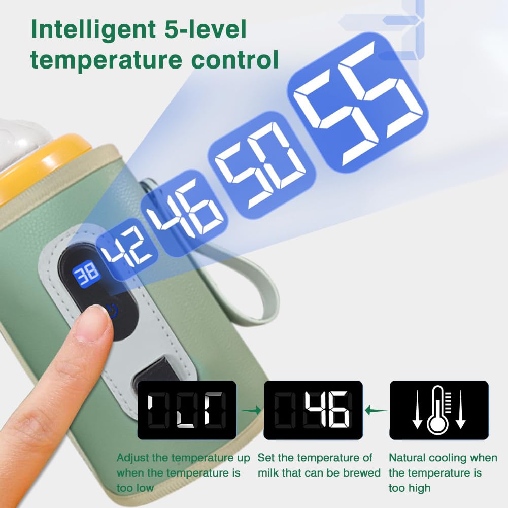 BYTEBAZAAR Flaschenwärmer Baby Unterwegs Tragbarer USB Fläschchenwärmer, Babyflaschenwärmer mit Temperatur Display, Babykostwärmer Milchwärmer Baby Tasche für alle Flaschen, Baby Flaschenwärmer für Auto Reisen