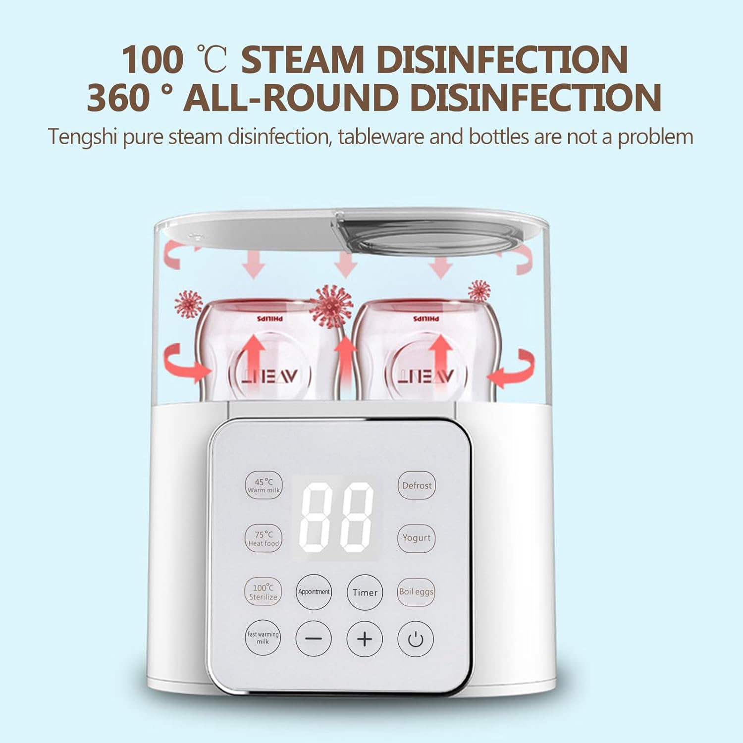 BYTEBAZAAR Flaschenwärmer – 8-in-1-Schnellmilchwärmer für Babys mit Timer für Muttermilch oder Babynahrung, 24-Stunden-Thermostat-Schnellmilchwärmer für Zwillinge mit genauer Temperaturregelung, Babyflaschenwärm