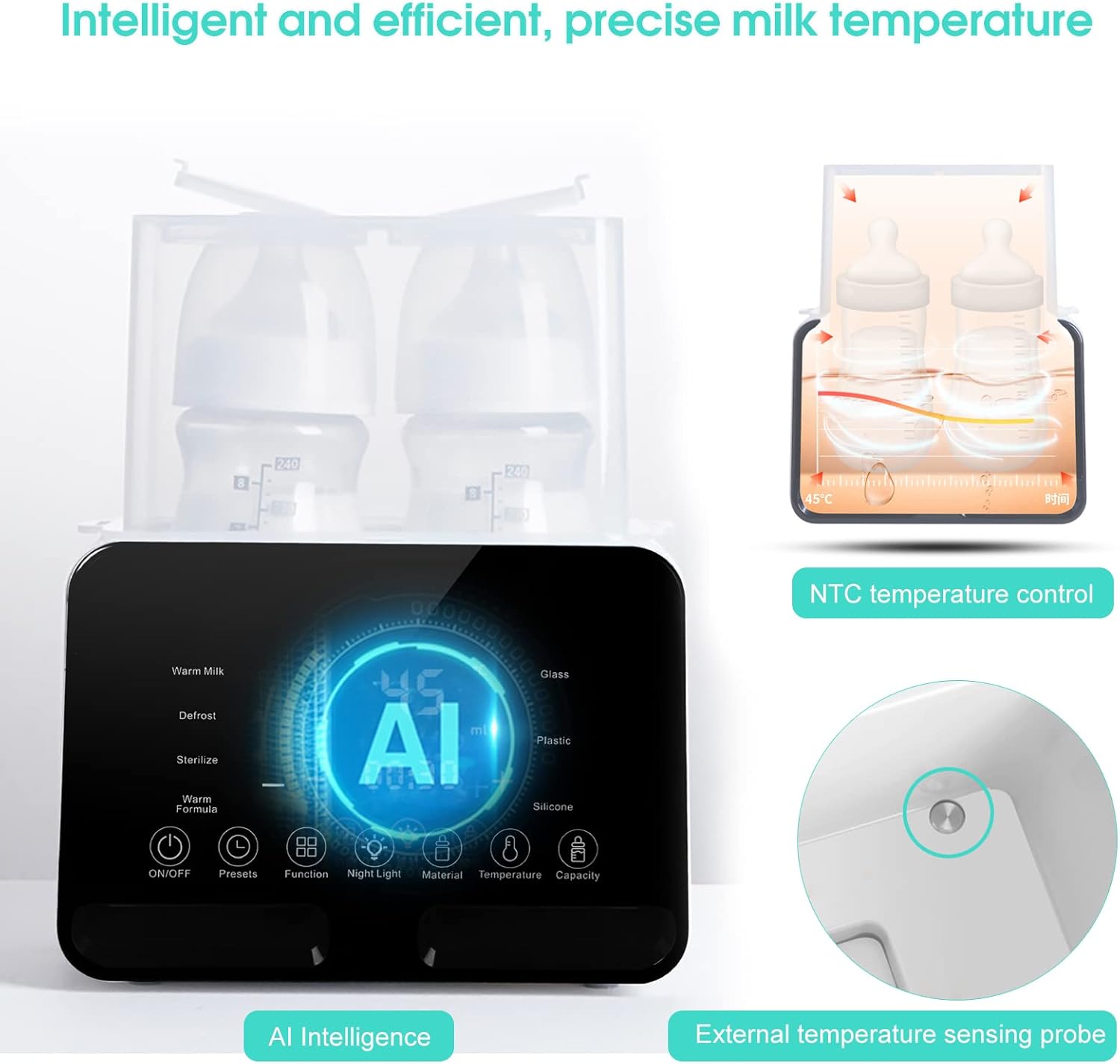 BYTEBAZAAR Babykostwärmer Babysterilisator 7-in-1 Milchwärmer, Abtauen, Schneller Nahrungswärmer mit Nachtlicht Großer LCD-Bildschirm, Nahrungswärmer für Babyflaschen