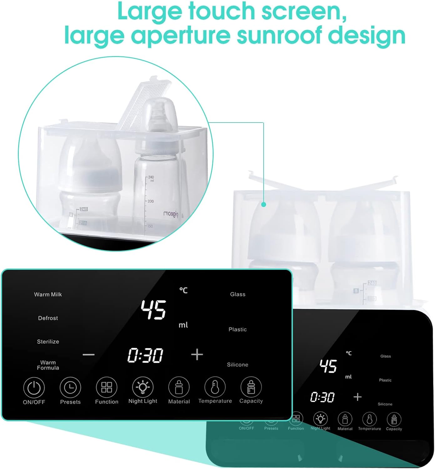 BYTEBAZAAR Babykostwärmer Babysterilisator 7-in-1 Milchwärmer, Abtauen, Schneller Nahrungswärmer mit Nachtlicht Großer LCD-Bildschirm, Nahrungswärmer für Babyflaschen