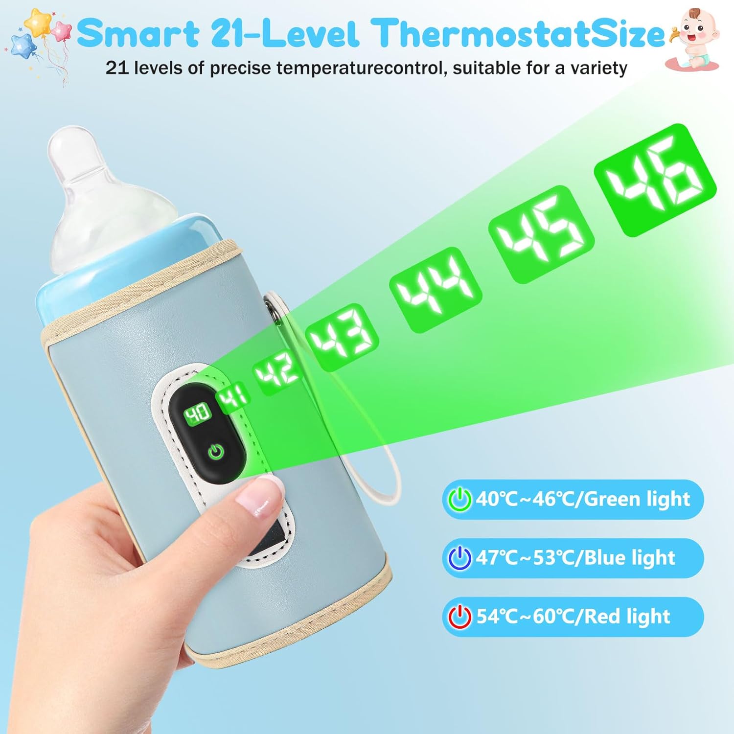 BYTEBAZAAR Flaschenwärmer Baby Unterwegs, Tragbarer Baby Flaschenwärmer Unterwegs mit LCD-Display, 21 Einstellbare Temperatur, Flaschenwarmhalter Baby Unterwegs für alle Flaschen