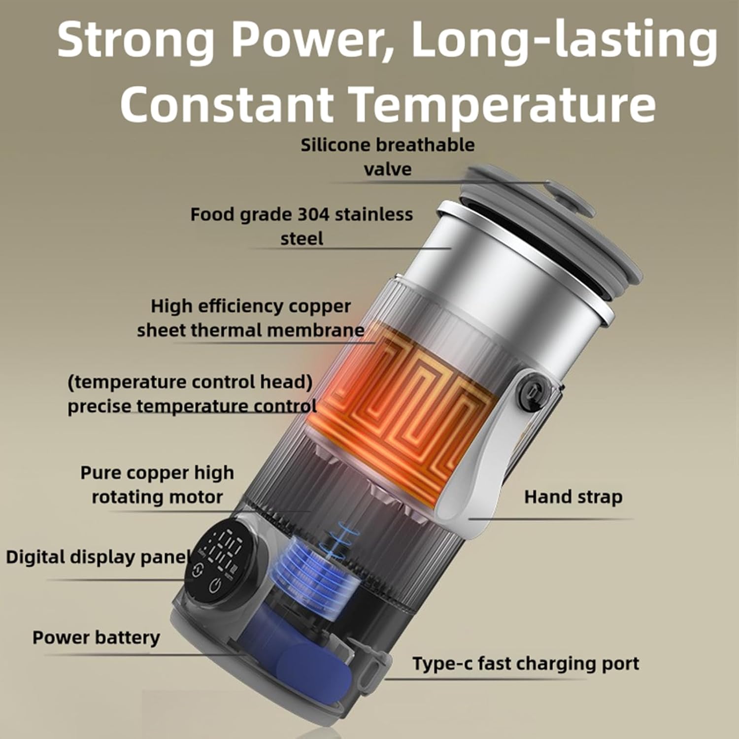 BYTEBAZAAR 400 ml Flaschenwärmer Baby, USB wiederaufladbarer Flaschenwärmer Baby Unterwegs mit 6000 mAh Akku, integriertem Rührer, einstellbarer Temperatur, schneller Erwärmung für Muttermilch, Kaffee