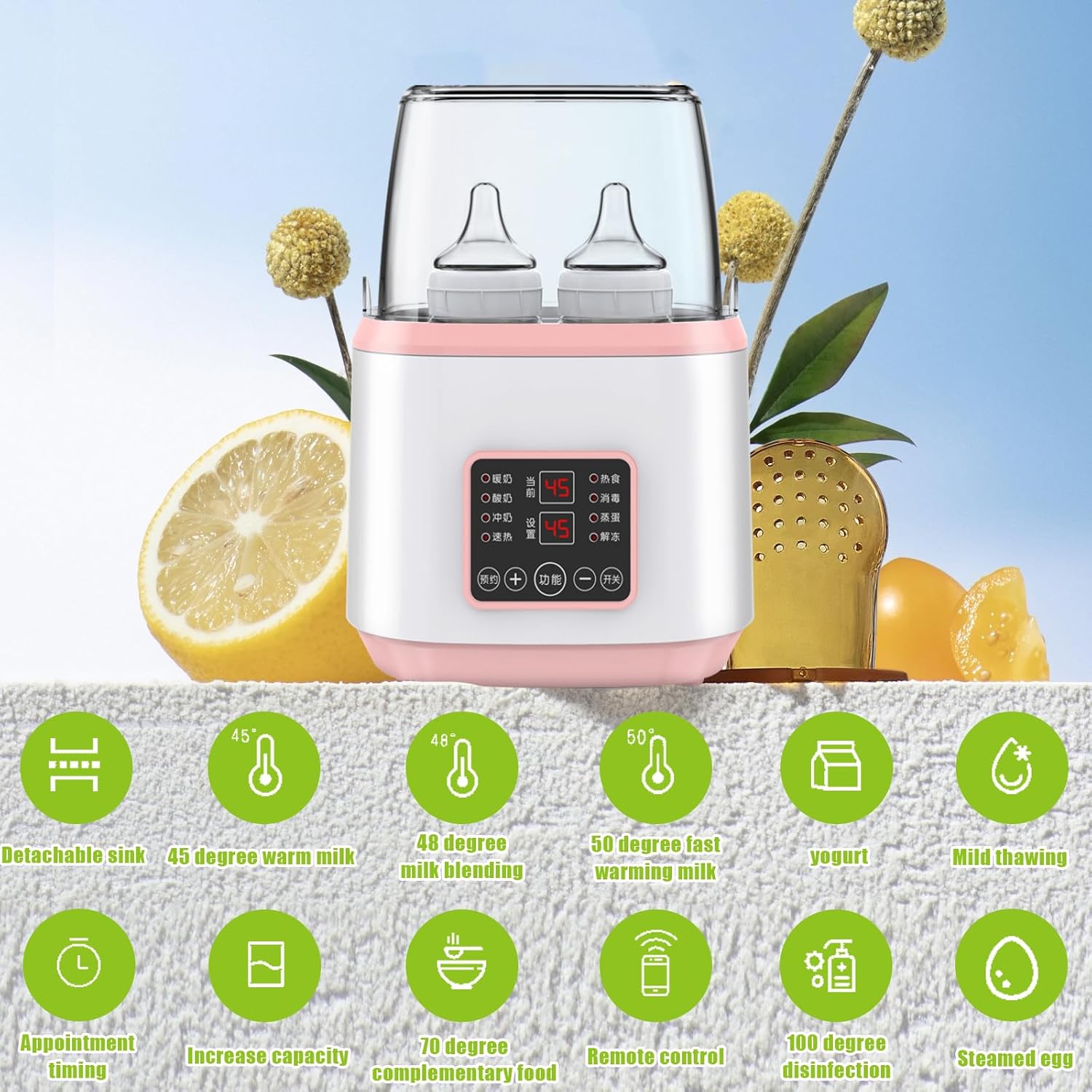 BYTEBAZAAR Flaschenwärmer Baby: 8-in-1 Sterilisator für Babyflaschen, Milchflaschenwärmer für Babys, Schnell-Flaschenwärmer, Fast Babykostwärmer & Abtauung, BPA-freier Babynahrungsheizung mit LCD-Display