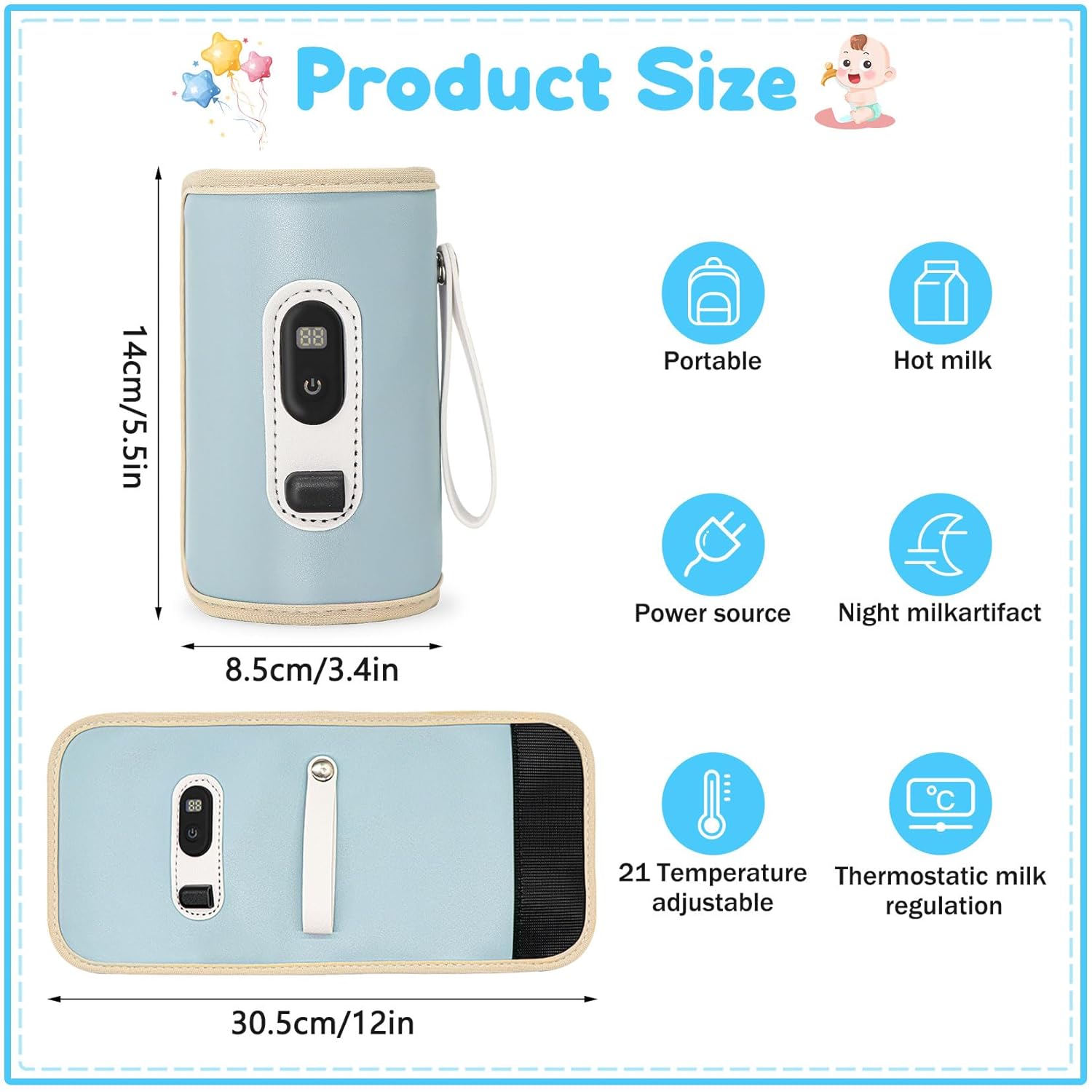 BYTEBAZAAR Flaschenwärmer Baby Unterwegs, Tragbarer Baby Flaschenwärmer Unterwegs mit LCD-Display, 21 Einstellbare Temperatur, Flaschenwarmhalter Baby Unterwegs für alle Flaschen